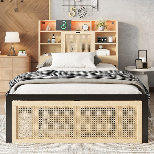 Single bed with storage rattan - single,